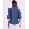 imageAllegra K Denim Shirt for Womens 34 Puff Sleeve Collar Button Down Jean ShirtsDark Blue