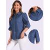 imageAllegra K Denim Shirt for Womens 34 Puff Sleeve Collar Button Down Jean ShirtsDark Blue
