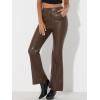 imageAllegra K Faux Leather Casual Pant for Womens High Waist Bell Bottom Flared Long PU TrouserCoffee