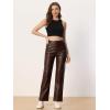imageAllegra K Faux Leather Pants for Womens High Waist Straight Leg Punk PU TrousersBrown