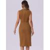 imageAllegra K Faux Suede Dresses for Womens Sleeveless Crewneck Split Hem Work Office Sheath DressBrown