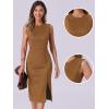 imageAllegra K Faux Suede Dresses for Womens Sleeveless Crewneck Split Hem Work Office Sheath DressBrown