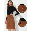imageAllegra K Faux Suede Skirt for Womens Button Front High Waist 2025 Fall Knee Length ALine SkirtsBrown