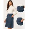 imageAllegra K Faux Suede Skirt for Womens Button Front High Waist 2025 Fall Knee Length ALine SkirtsDark Blue