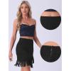 imageAllegra K Faux Suede Skirt for Womens Vintage High Waist Fringe Trim Stretch Bodycon Mini SkirtsBlack