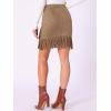 imageAllegra K Faux Suede Skirt for Womens Vintage High Waist Fringe Trim Stretch Bodycon Mini SkirtsCamel