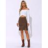 imageAllegra K Faux Suede Skirt for Womens Vintage High Waist Fringe Trim Stretch Bodycon Mini SkirtsDark Brown