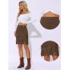 imageAllegra K Faux Suede Skirt for Womens Vintage High Waist Fringe Trim Stretch Bodycon Mini SkirtsDark Brown
