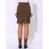 imageAllegra K Faux Suede Skirt for Womens Vintage High Waist Fringe Trim Stretch Bodycon Mini SkirtsDark Brown