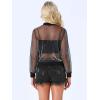 imageAllegra K Glitter Mesh Bomber Jacket for Womens Shiny Long Sleeve Party Club Zip Up Sheer JacketsBlack Silver