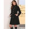 imageAllegra K Pea Coats for Women Fall Winter Stand Collar Single Breasted Long Trench Coat with Belt 2025Black