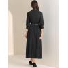 imageAllegra K Semi Formal Pleated Dress for Womens 34 Sleeves Empire Waist Wedding Guest Maxi Dress with BeltBlack
