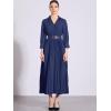 imageAllegra K Semi Formal Pleated Dress for Womens 34 Sleeves Empire Waist Wedding Guest Maxi Dress with BeltDark Blue