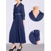 imageAllegra K Semi Formal Pleated Dress for Womens 34 Sleeves Empire Waist Wedding Guest Maxi Dress with BeltDark Blue