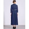 imageAllegra K Semi Formal Pleated Dress for Womens 34 Sleeves Empire Waist Wedding Guest Maxi Dress with BeltDark Blue