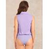imageAllegra K Sleeveless Bodysuit Tops for Womens Business Work Button Down Leotard ShirtLight Purple
