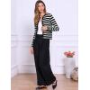 imageAllegra K Striped Cardigan Sweaters for Womens Lightweight Crew Neck Button Down Knit JacketsBlack White