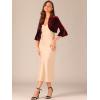 imageAllegra K Velvet Shrug Top for Womens 34 Sleeve Open Front Ruffled Cocktail Party Cropped CardiganBurgundy