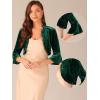 imageAllegra K Velvet Shrug Top for Womens 34 Sleeve Open Front Ruffled Cocktail Party Cropped CardiganDark Green