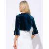 imageAllegra K Velvet Shrug Top for Womens 34 Sleeve Open Front Ruffled Cocktail Party Cropped CardiganPeacock Blue