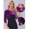 imageAllegra K Velvet Shrug for Women Crew Neck Ruched 34 Sleeves Cocktail Party Cropped CardiganPurple