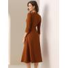imageAllegra K Womens 34 Sleeve Dresses V Neck Elegant ALine Work Business Formal Midi Dress with PocketsCaramel
