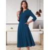 imageAllegra K Womens 34 Sleeve Dresses V Neck Elegant ALine Work Business Formal Midi Dress with PocketsDark Blue