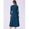 imageAllegra K Womens 34 Sleeve Dresses V Neck Elegant ALine Work Business Formal Midi Dress with PocketsDark Blue
