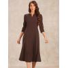 imageAllegra K Womens 34 Sleeve Dresses V Neck Elegant ALine Work Business Formal Midi Dress with PocketsDark Brown