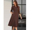 imageAllegra K Womens 34 Sleeve Dresses V Neck Elegant ALine Work Business Formal Midi Dress with PocketsDark Brown