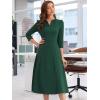 imageAllegra K Womens 34 Sleeve Dresses V Neck Elegant ALine Work Business Formal Midi Dress with PocketsDark Green