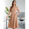 imageAllegra K Womens 34 Sleeve Dresses V Neck Elegant ALine Work Business Formal Midi Dress with PocketsDark Khaki