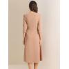 imageAllegra K Womens 34 Sleeve Dresses V Neck Elegant ALine Work Business Formal Midi Dress with PocketsDark Khaki