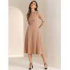 imageAllegra K Womens 34 Sleeve Dresses V Neck Elegant ALine Work Business Formal Midi Dress with PocketsDark Khaki
