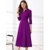 imageAllegra K Womens 34 Sleeve Dresses V Neck Elegant ALine Work Business Formal Midi Dress with PocketsDark Purple