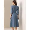 imageAllegra K Womens 34 Sleeve Dresses V Neck Elegant ALine Work Business Formal Midi Dress with PocketsGray Blue