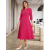 imageAllegra K Womens 34 Sleeve Dresses V Neck Elegant ALine Work Business Formal Midi Dress with PocketsHot Pink