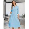 imageAllegra K Womens 34 Sleeve Dresses V Neck Elegant ALine Work Business Formal Midi Dress with PocketsLight Blue