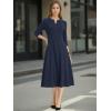 imageAllegra K Womens 34 Sleeve Dresses V Neck Elegant ALine Work Business Formal Midi Dress with PocketsNavy Blue
