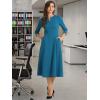 imageAllegra K Womens 34 Sleeve Dresses V Neck Elegant ALine Work Business Formal Midi Dress with PocketsPeacock Blue