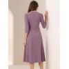 imageAllegra K Womens 34 Sleeve Dresses V Neck Elegant ALine Work Business Formal Midi Dress with PocketsPurple Grey