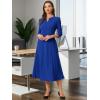 imageAllegra K Womens 34 Sleeve Dresses V Neck Elegant ALine Work Business Formal Midi Dress with PocketsRoyal Blue