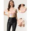 imageAllegra K Womens 80s Disco Outfit Party Club Sparkly Rainbow Metallic TopBeige Pink