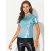 imageAllegra K Womens 80s Disco Outfit Party Club Sparkly Rainbow Metallic TopBlue Shiny