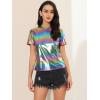 imageAllegra K Womens 80s Disco Outfit Party Club Sparkly Rainbow Metallic TopColorful