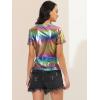 imageAllegra K Womens 80s Disco Outfit Party Club Sparkly Rainbow Metallic TopColorful