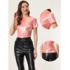 imageAllegra K Womens 80s Disco Outfit Party Club Sparkly Rainbow Metallic TopDark Pink