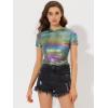imageAllegra K Womens 80s Disco Outfit Party Club Sparkly Rainbow Metallic TopGreen