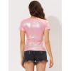 imageAllegra K Womens 80s Disco Outfit Party Club Sparkly Rainbow Metallic TopLight Pink