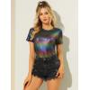 imageAllegra K Womens 80s Disco Outfit Party Club Sparkly Rainbow Metallic TopMulticolor